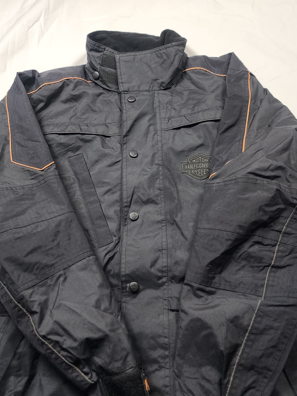 Harley-Davidson Men's Rain Black Riding Jacket with Orange Piping Size Xsmall